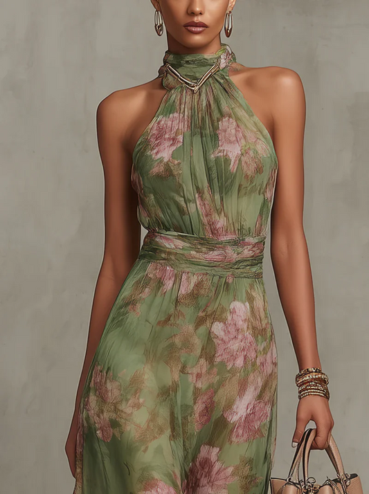 Serena | Elegante vestido largo floral fluido que favorece la silueta