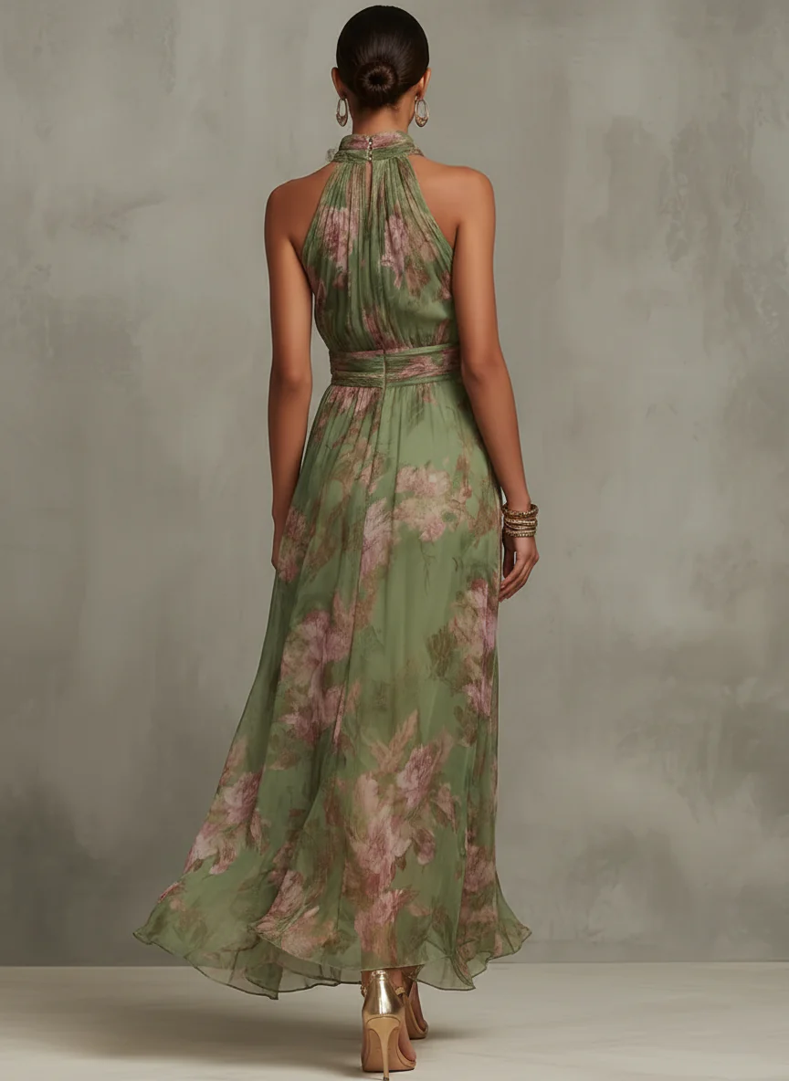 Serena | Elegante vestido largo floral fluido que favorece la silueta