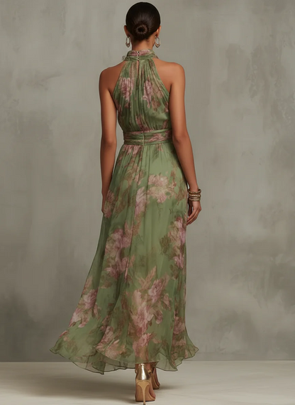 Serena | Elegante vestido largo floral fluido que favorece la silueta