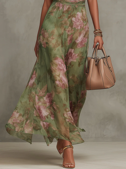 Serena | Elegante vestido largo floral fluido que favorece la silueta