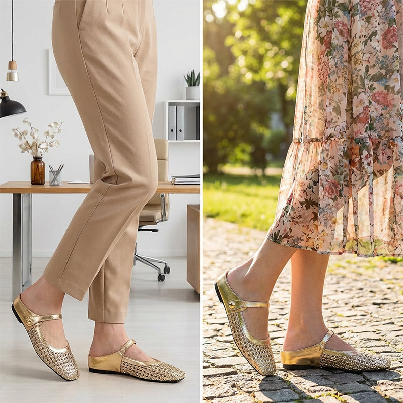 Zapatos destalonados trenzados con hebilla y punta cuadrada.